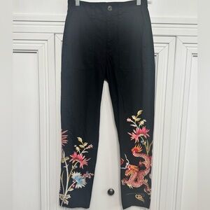 Johnny‎ Was Black Chinos with Colorful Embroidery